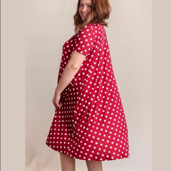 Burgundy Red Polka Dot Swing Dress - Picture 3 of 5